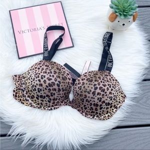Victoria secret very sexy leopard bra with diamond writing on the strap.